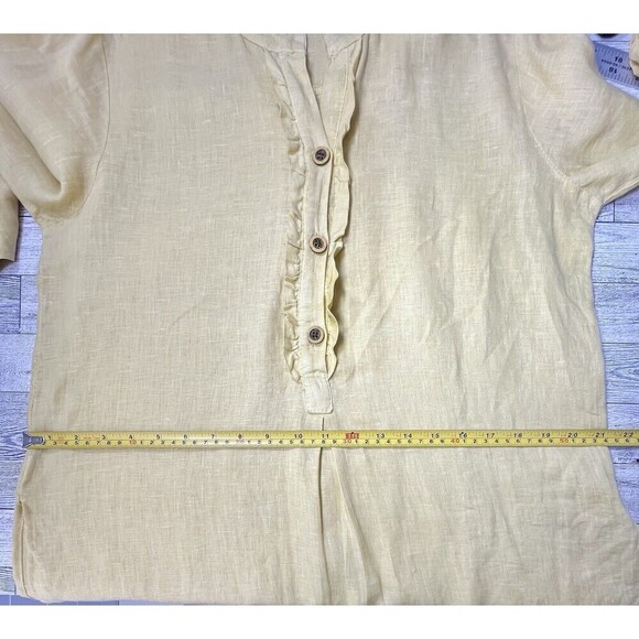 Made in Italy Tunic Top 100% LINEN Ruffle Accent Lagenlook Minimalist Large - Picture 5 of 11